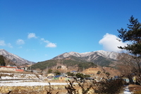 형제봉에 쌓인 눈과 하조마을 